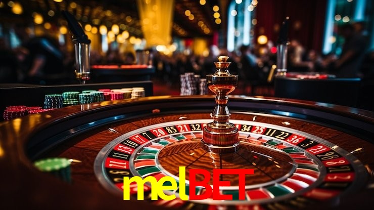 Una escena digital vívida inspirada en casino con melbet mostrado prominentemente, luces brillantes, fichas, cartas y acentos dorados.
