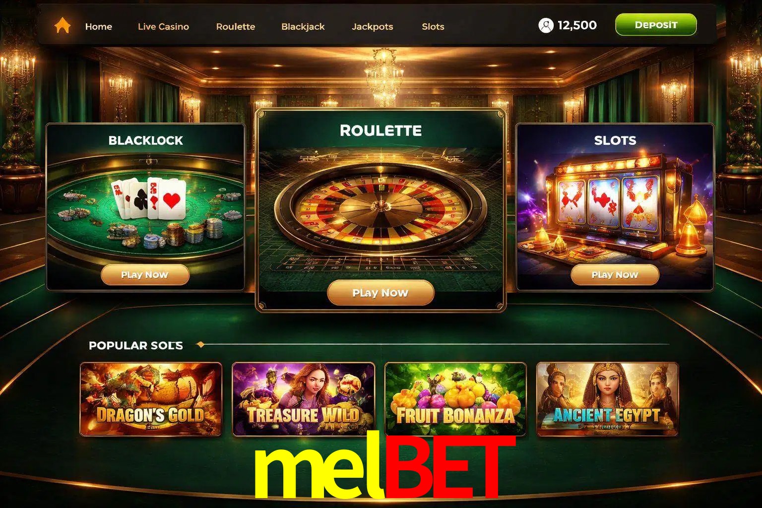 Vista de la plataforma melbet Casino mostrando categorías organizadas de juegos en línea